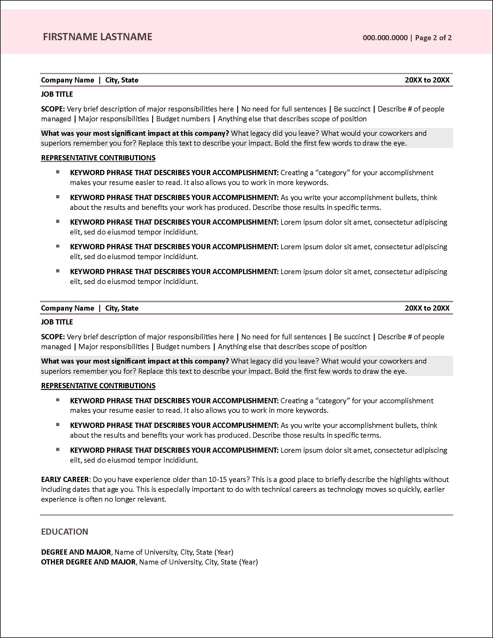 Pink Resume Page 2