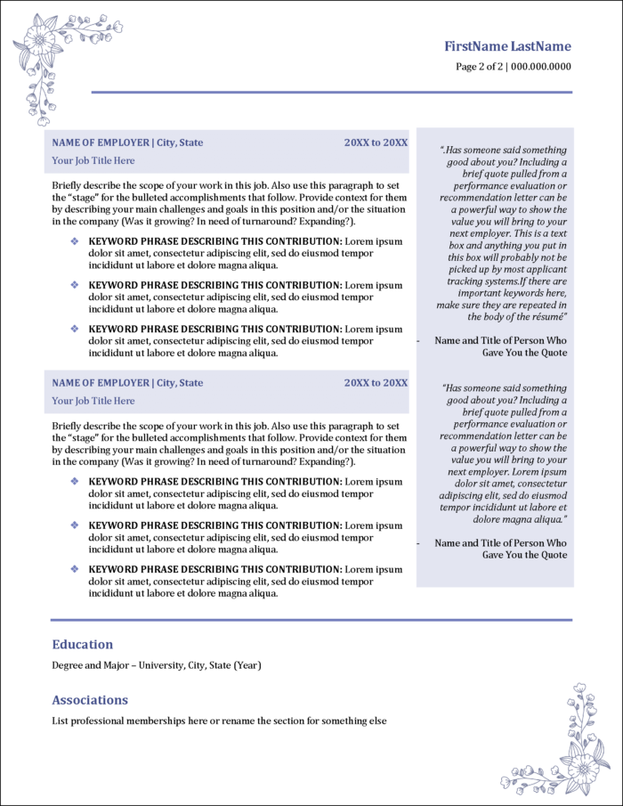Floral Resume Page 2