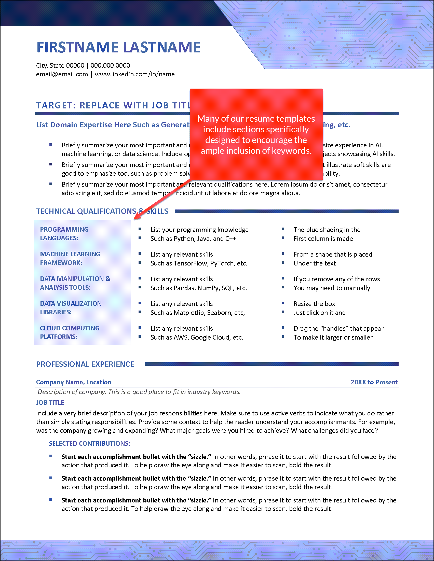 Include Keywords in Your Resume Template Example 1
