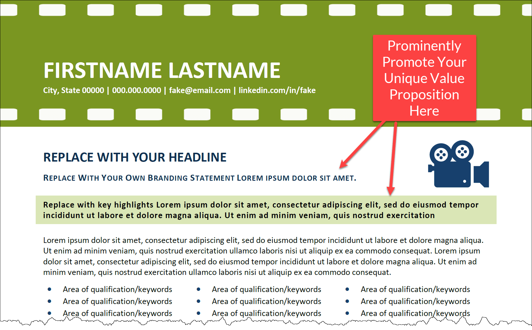 UVP Example in Entertainment Industry Resume