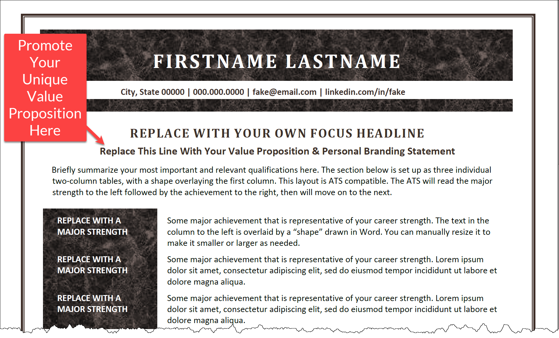 UVP Example in Resume Template