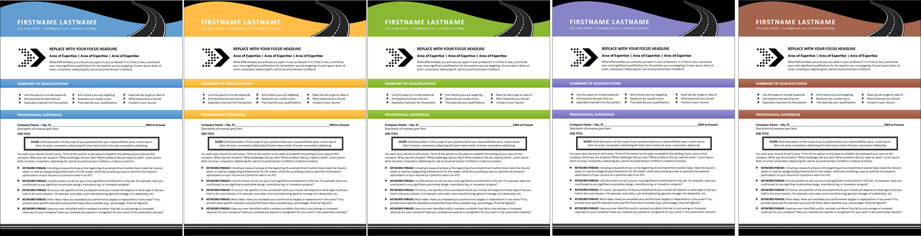 Automotive Industry Resume Colors Options