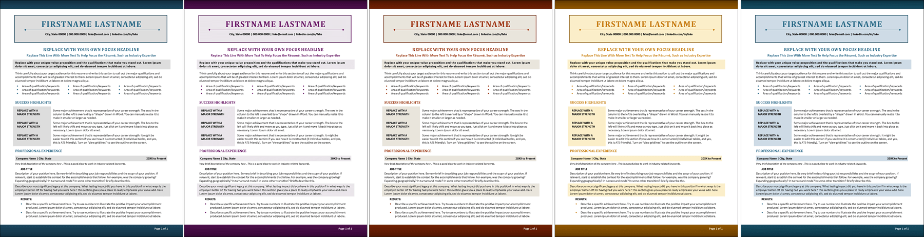 Editable Professional Resume Colors