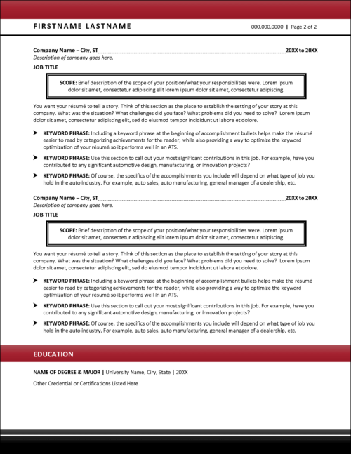 Automotive Industry Resume Page 2