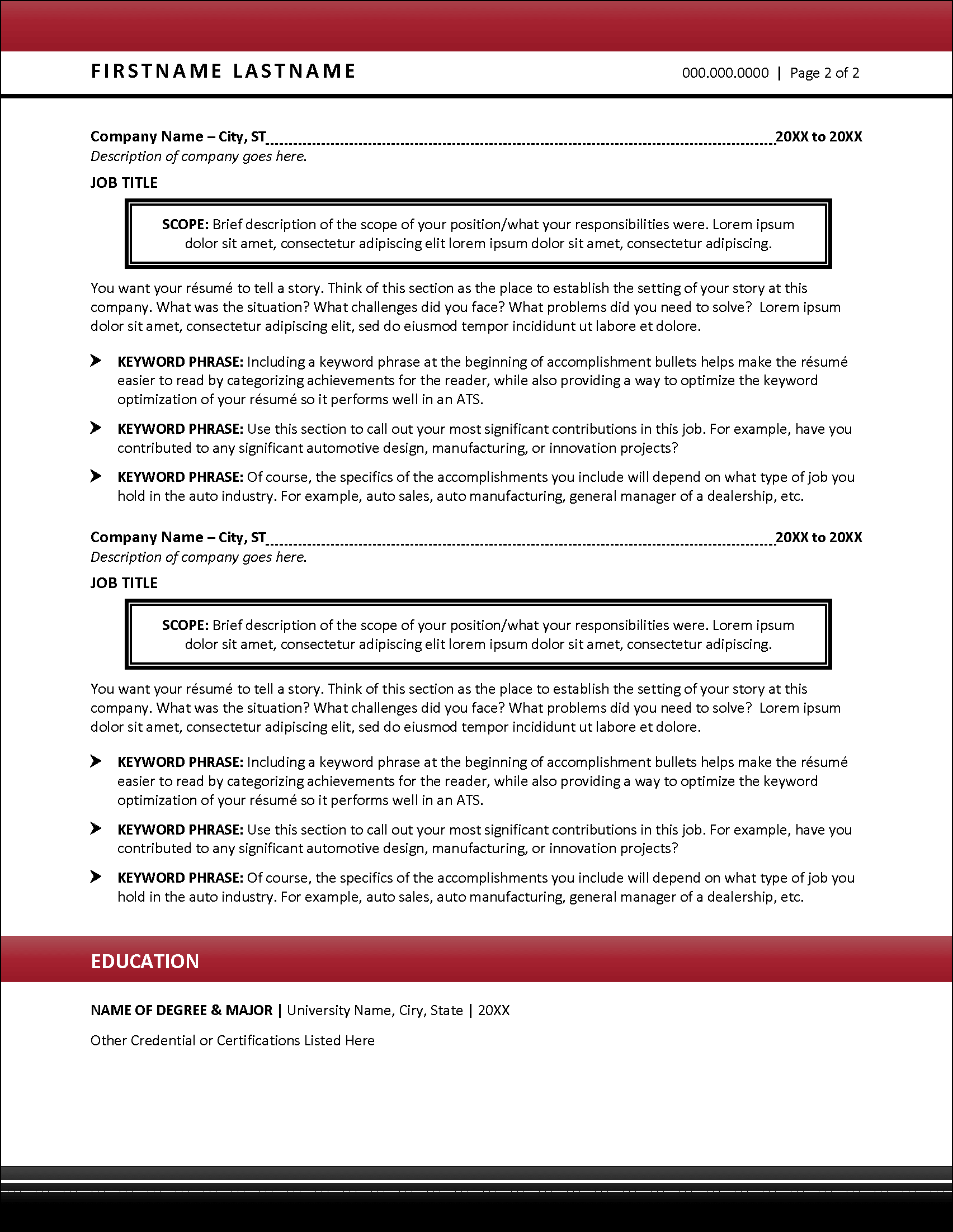 Automotive Industry Resume Page 2