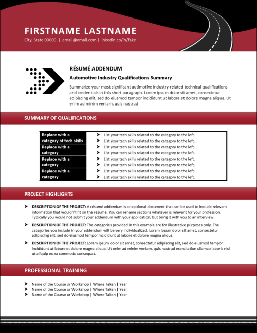 Gear Career Resume Addendum