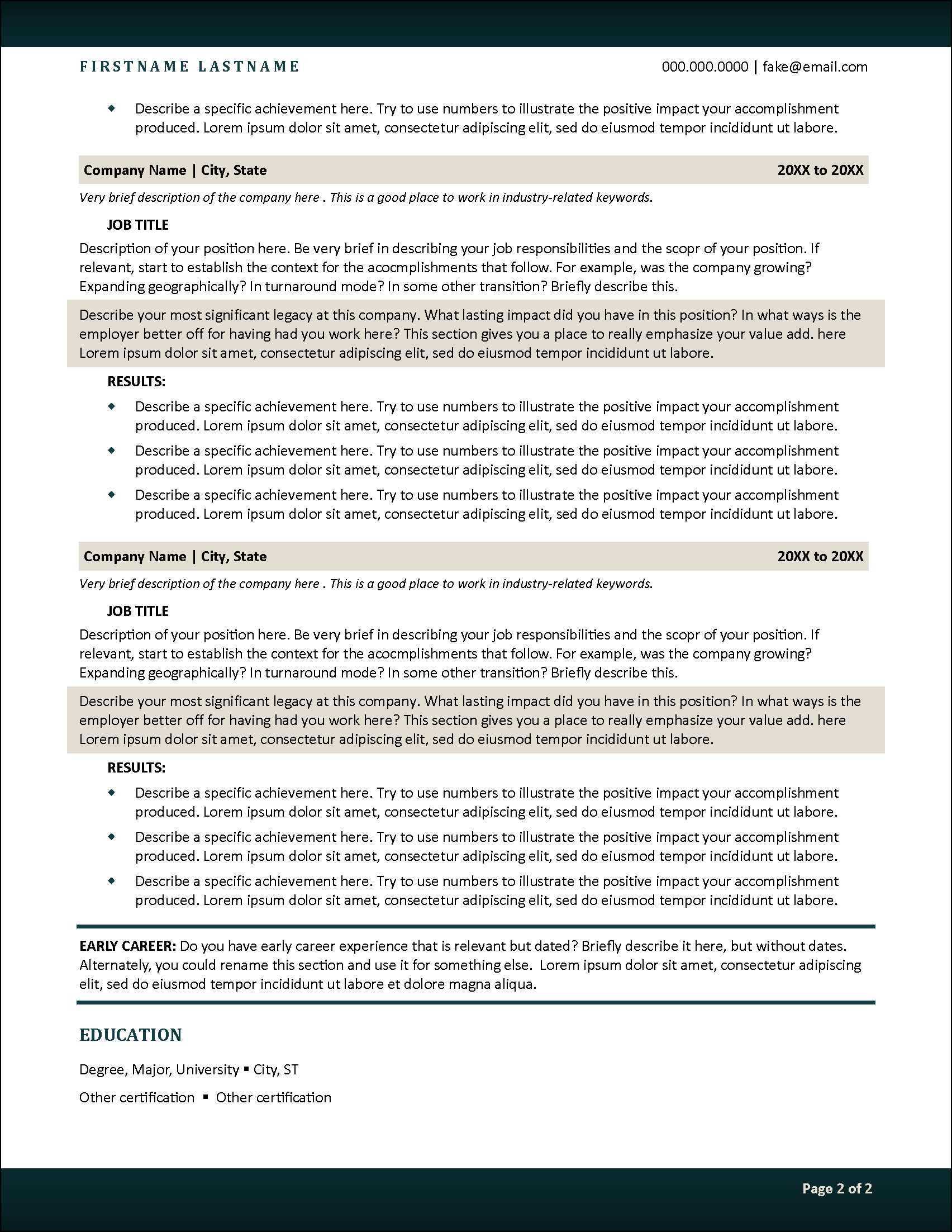 Editable Professional Resume Page 2
