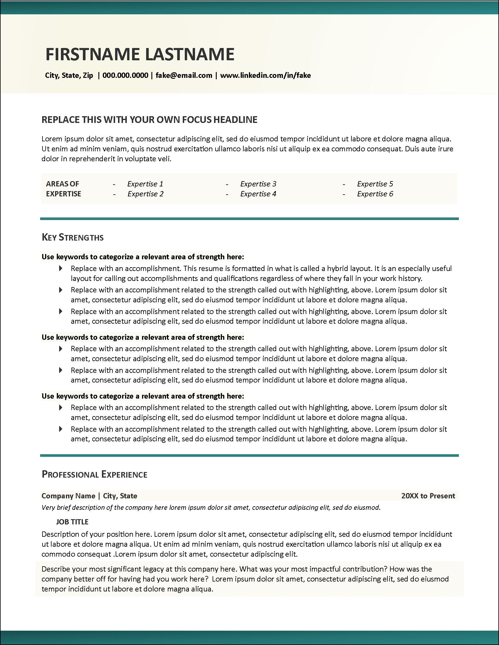 Hybrid Resume Layout Template Page 1