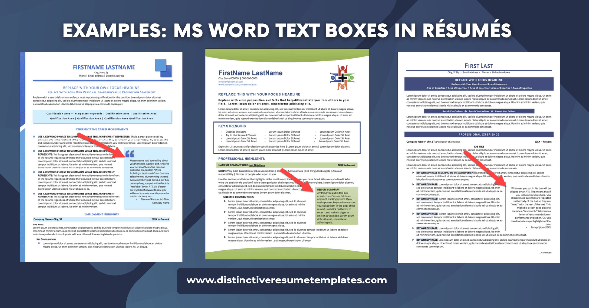 Examples of using word text boxes in resumes