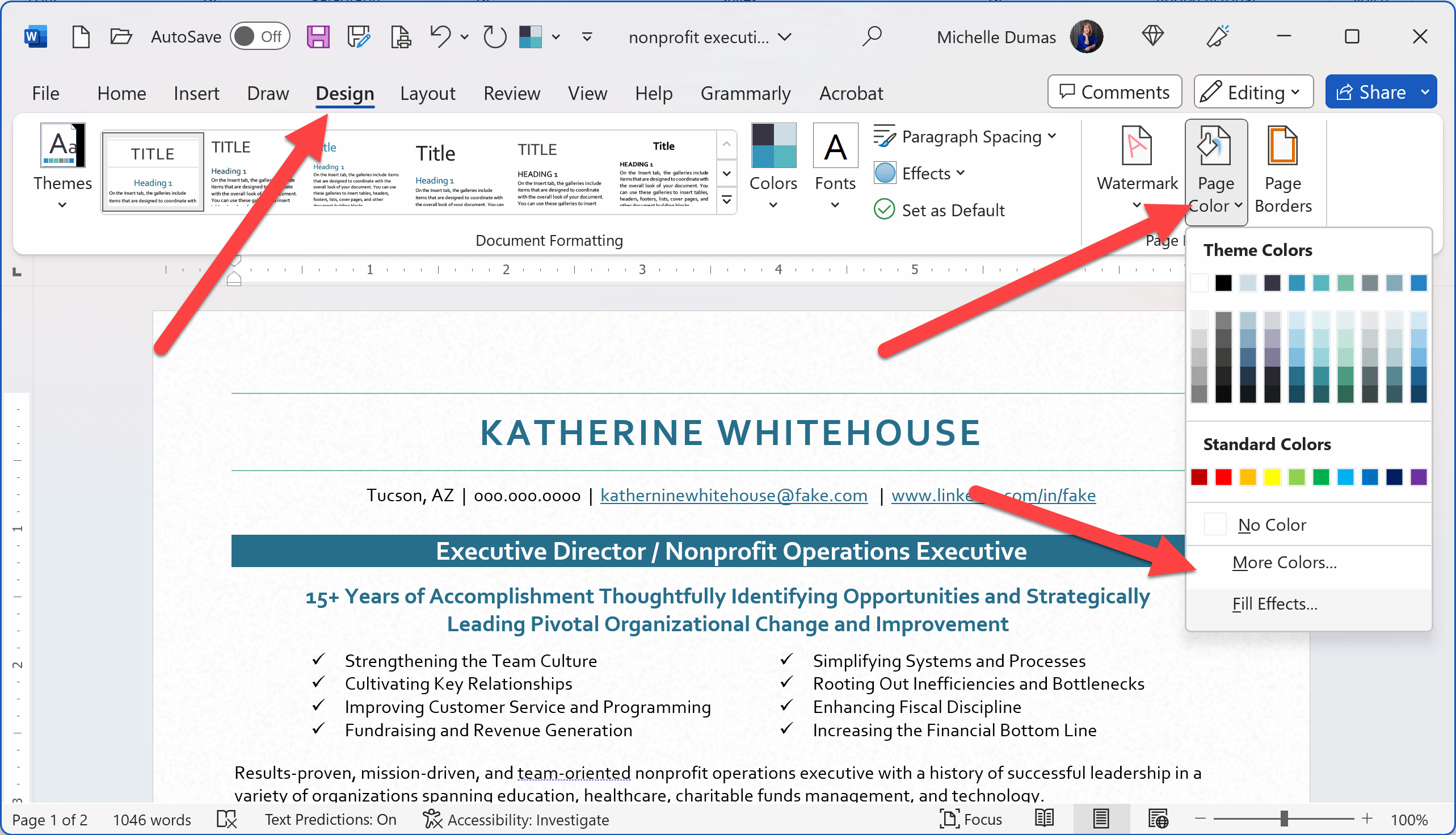 Give Your MS Word Resume a Background Color