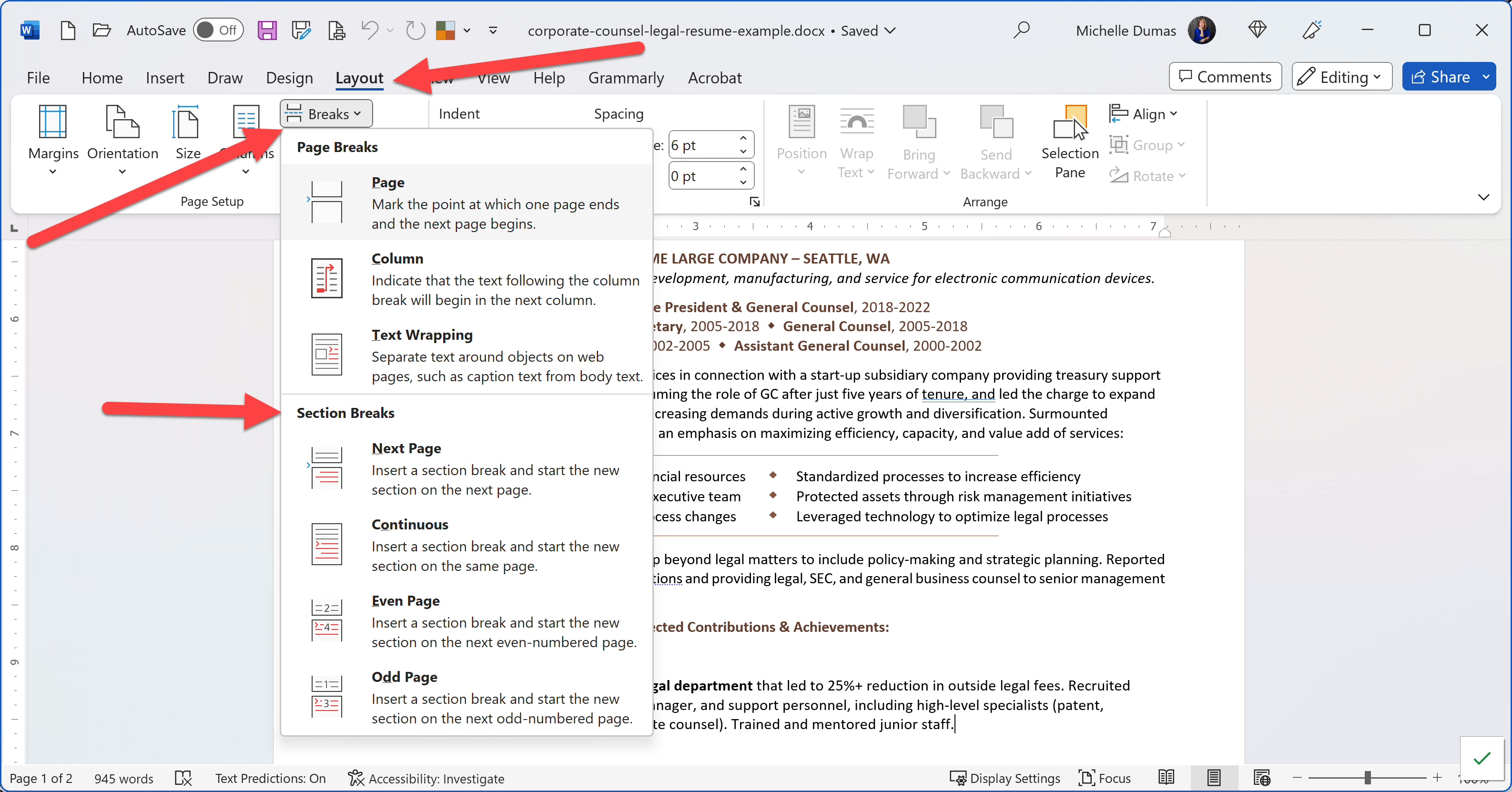 How To Insert a Section Break in a Word Resume