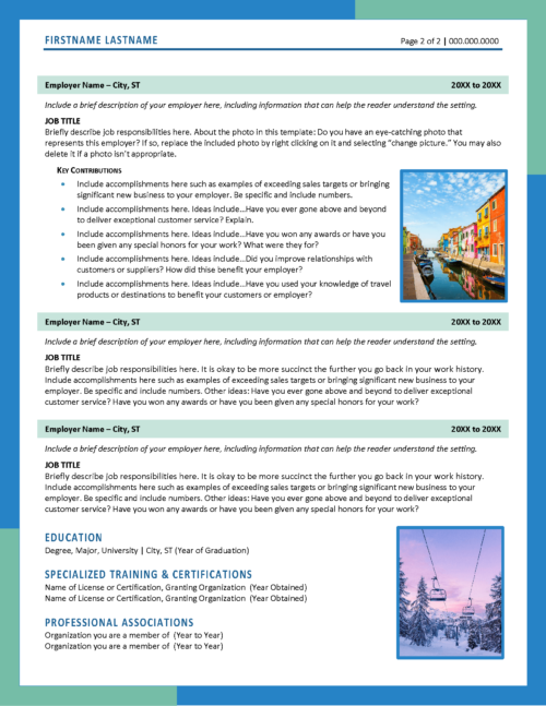 Tourism and Travel Resume Page 2