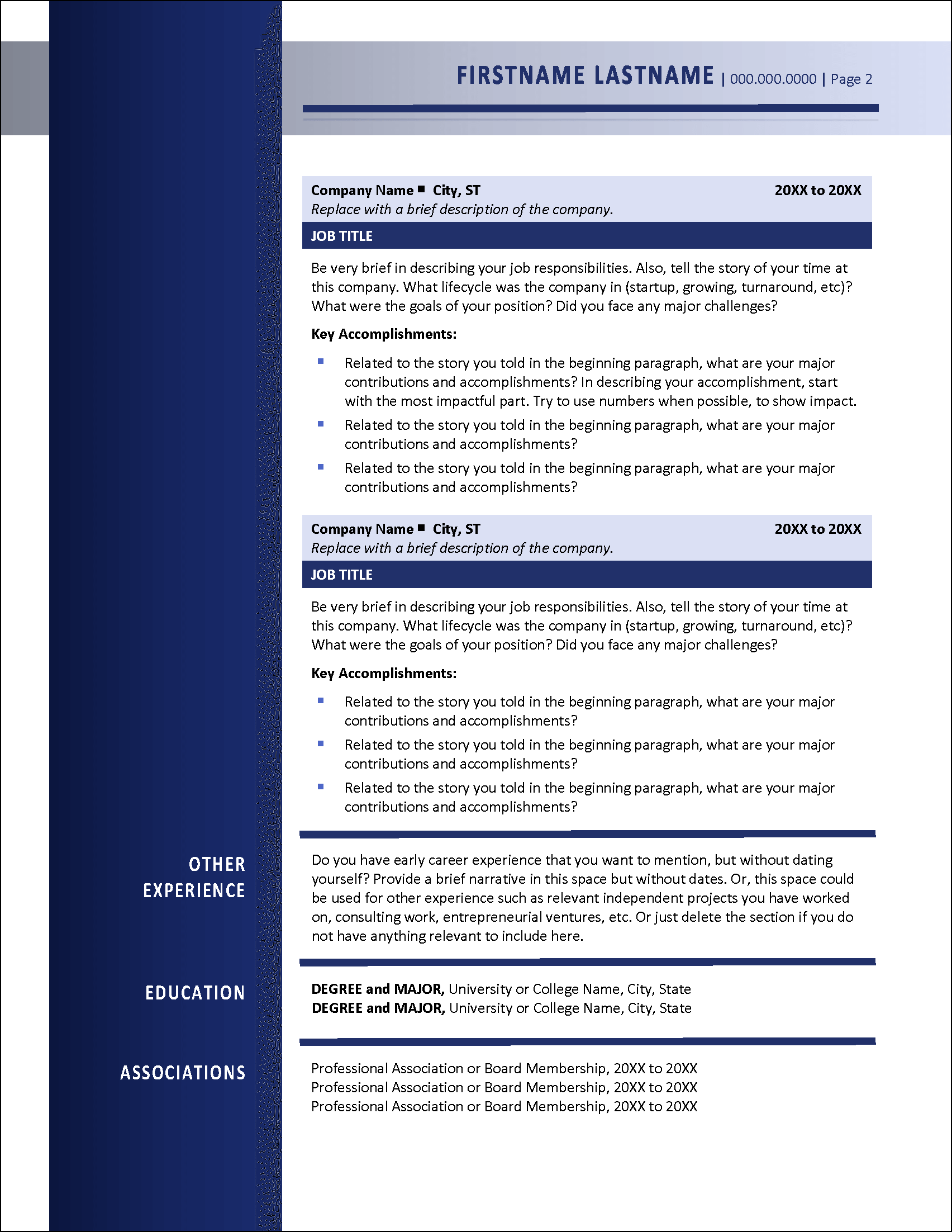 Resume Template for Professional Jobs Page 2