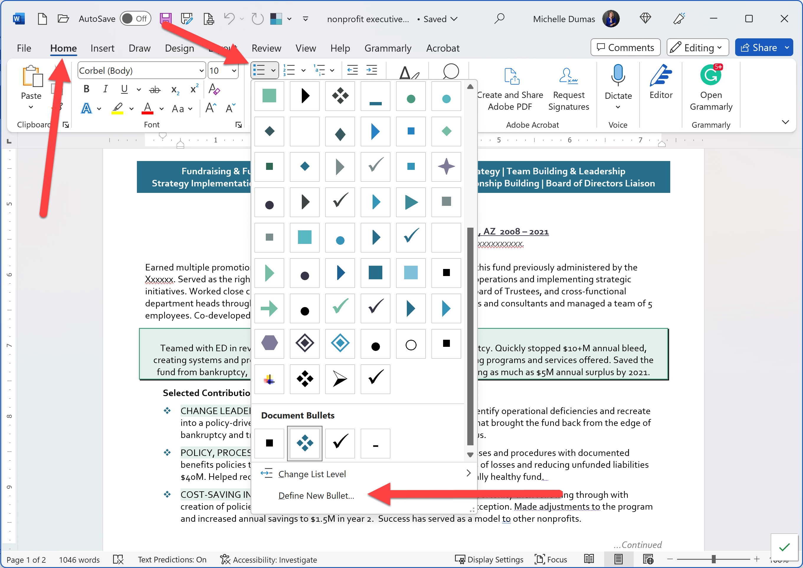 Using Bullets in a MS Word Resume