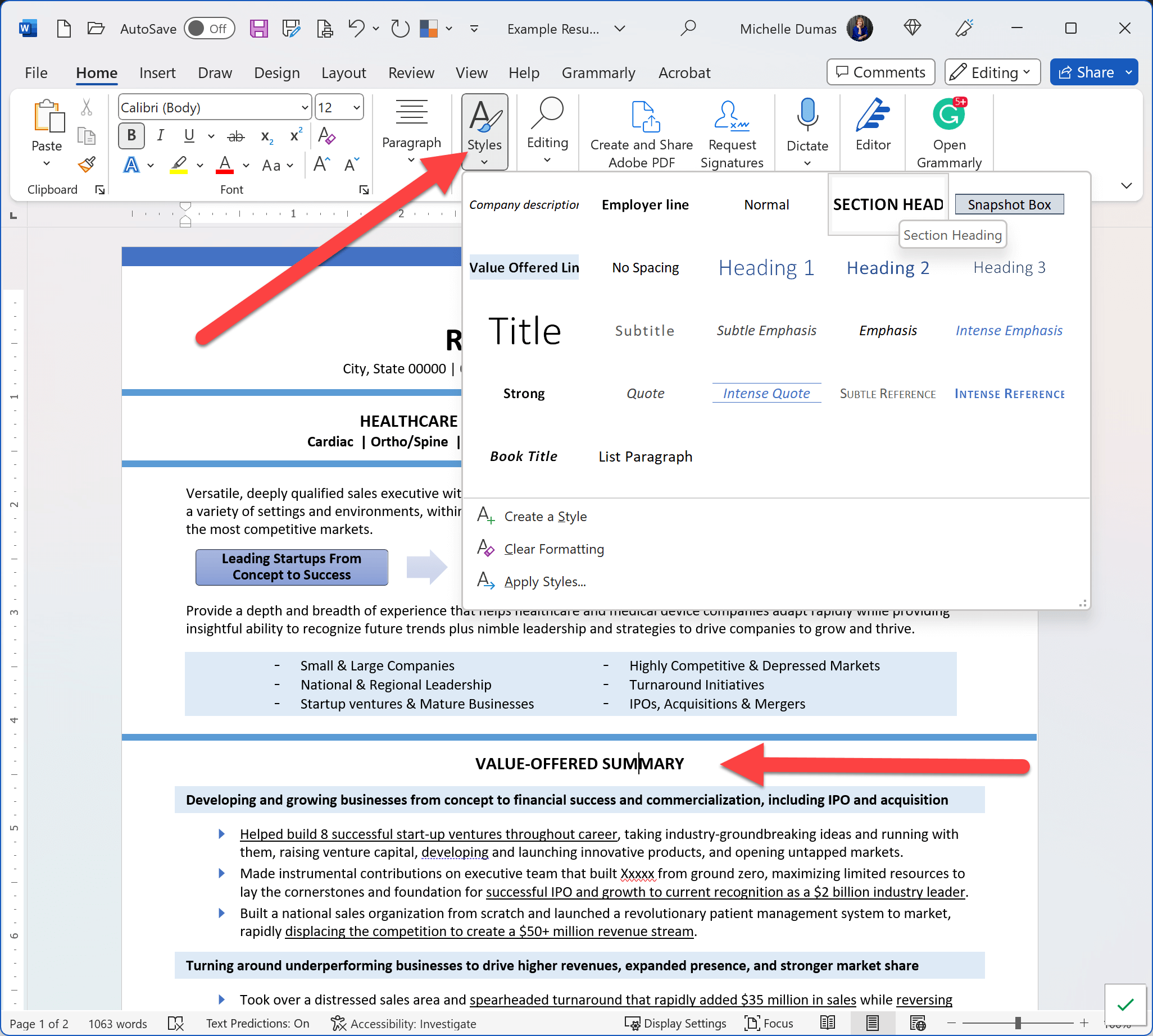 Using Styles for Resumes in Microsoft Word