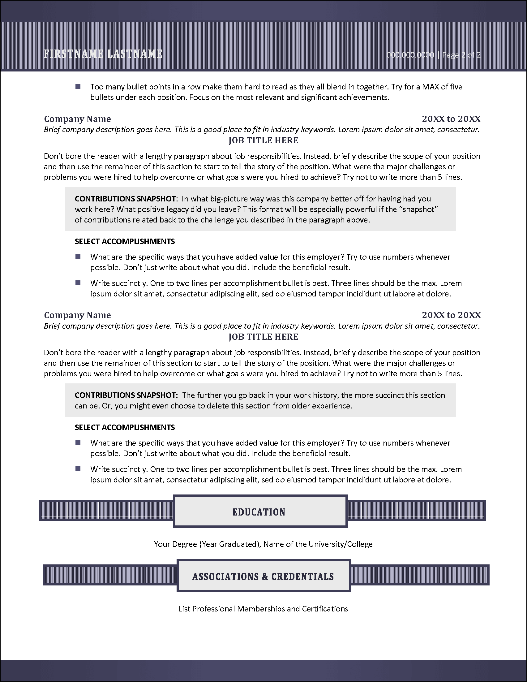 Sophisticated Style Executive Resume Page 2