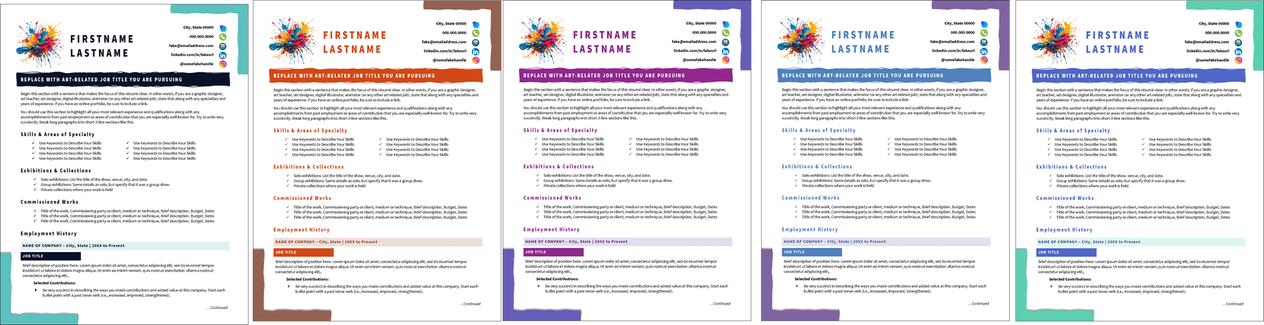 Artistic Resume Colors