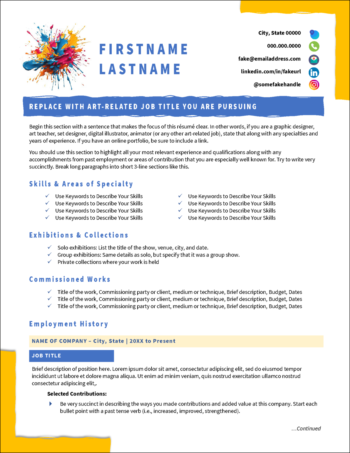 Artistic Career Document Suite - Artivate Artistic Resume Page 1 1188x1536 
