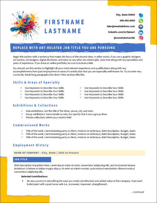 Artivate Artistic Resume Page 1