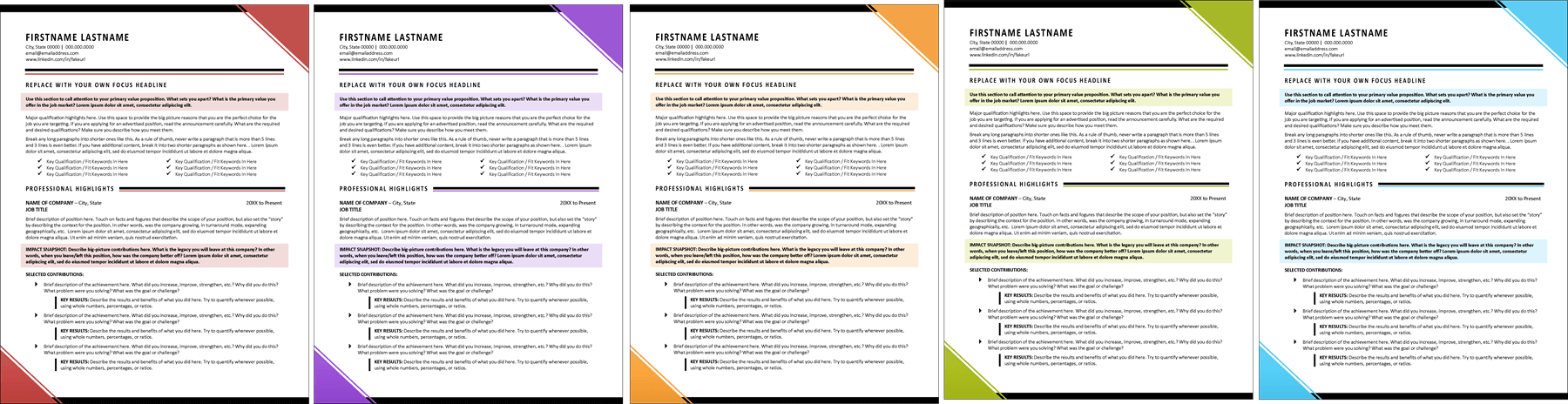 Dynamic Resume Format Color Options