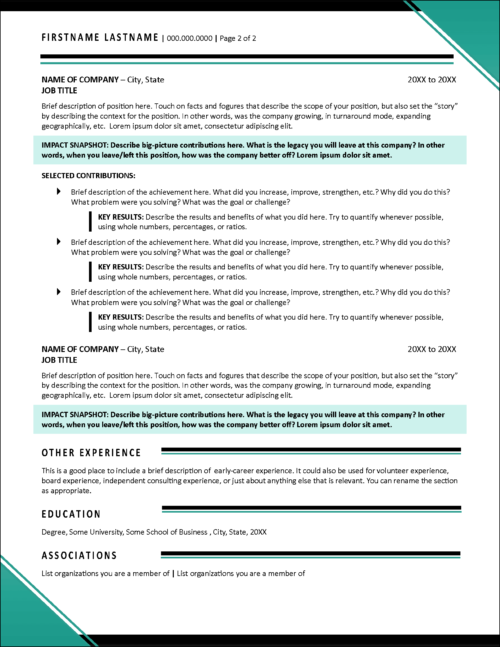 Dynamic Resume Format Page 2