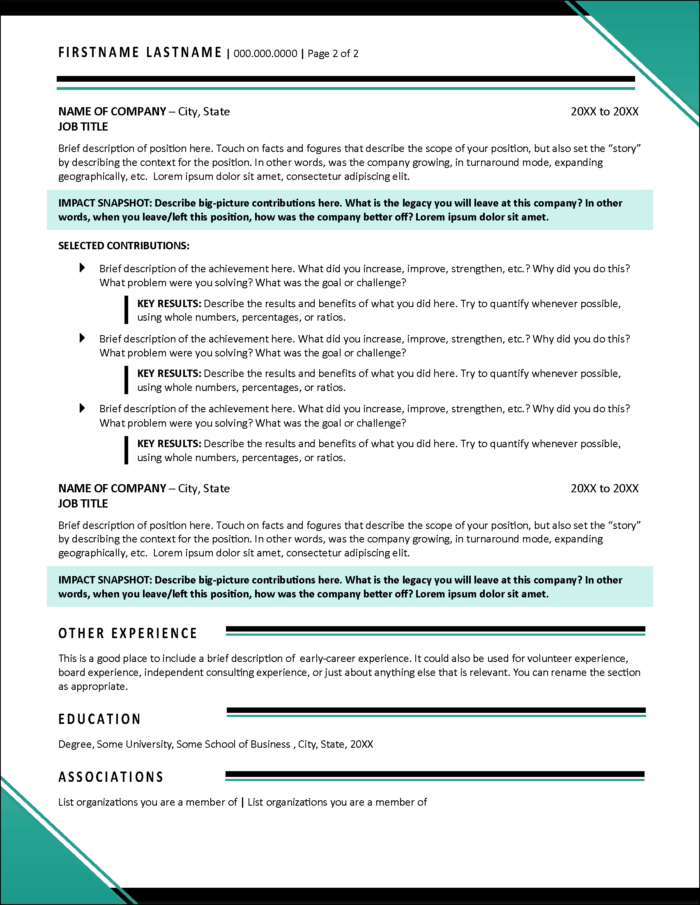Dynamic Resume Format Page 2