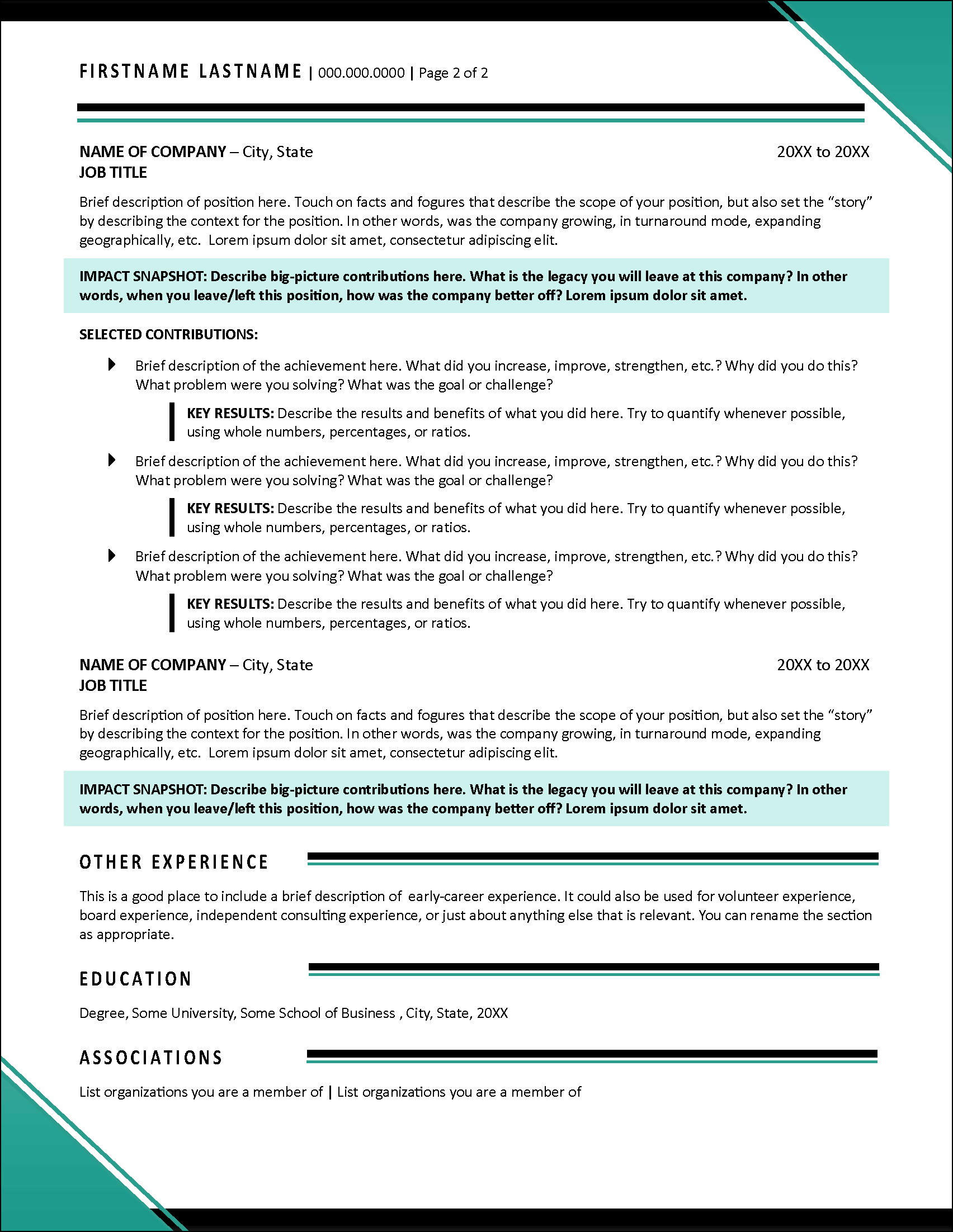 Dynamic Resume Format Page 2