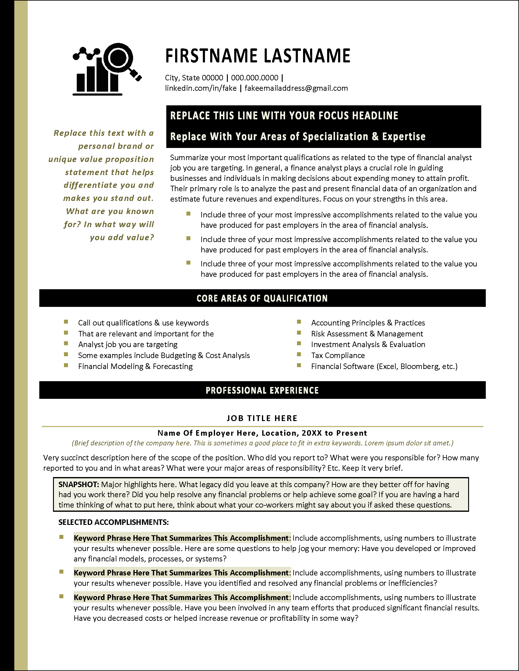 Excelance Finance Analyst Resume Page 1