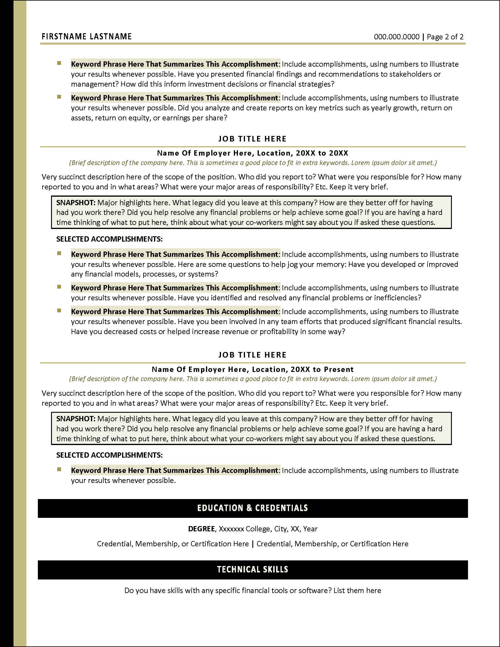 Finance Analyst Resume Page 2