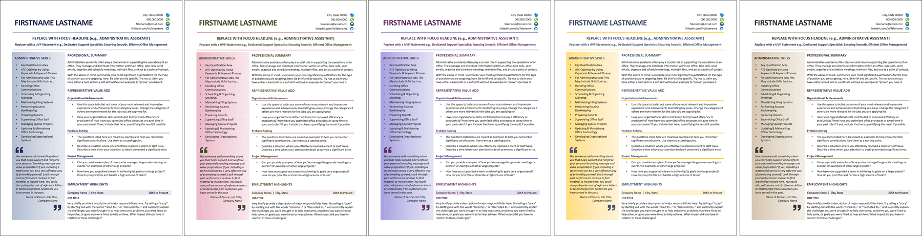 Administrative Assistant Resume Color Choices
