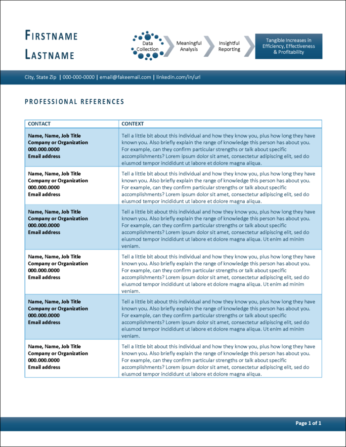 Data Analyst Professional References Template