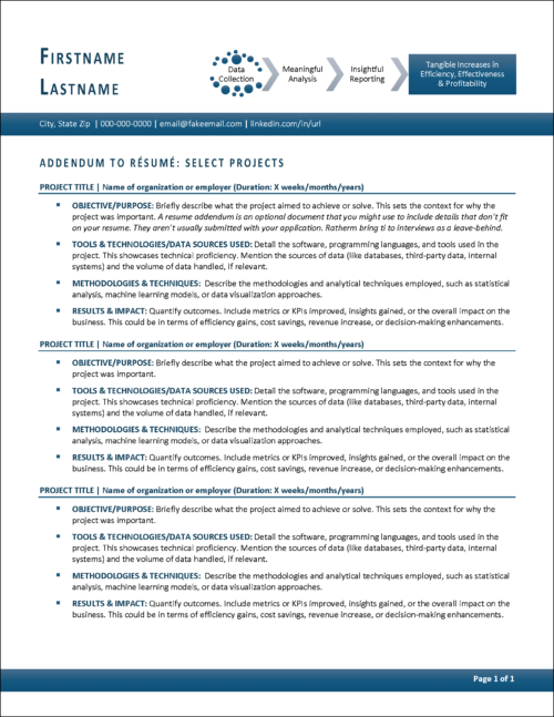Data Analyst Resume Addendum Template