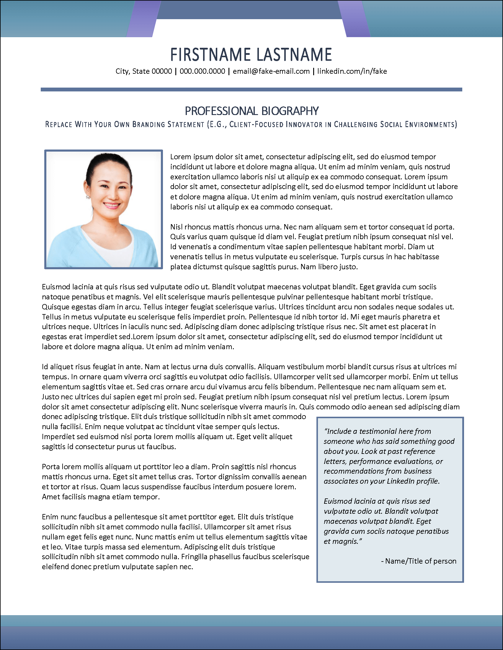 Social Work Biography Template