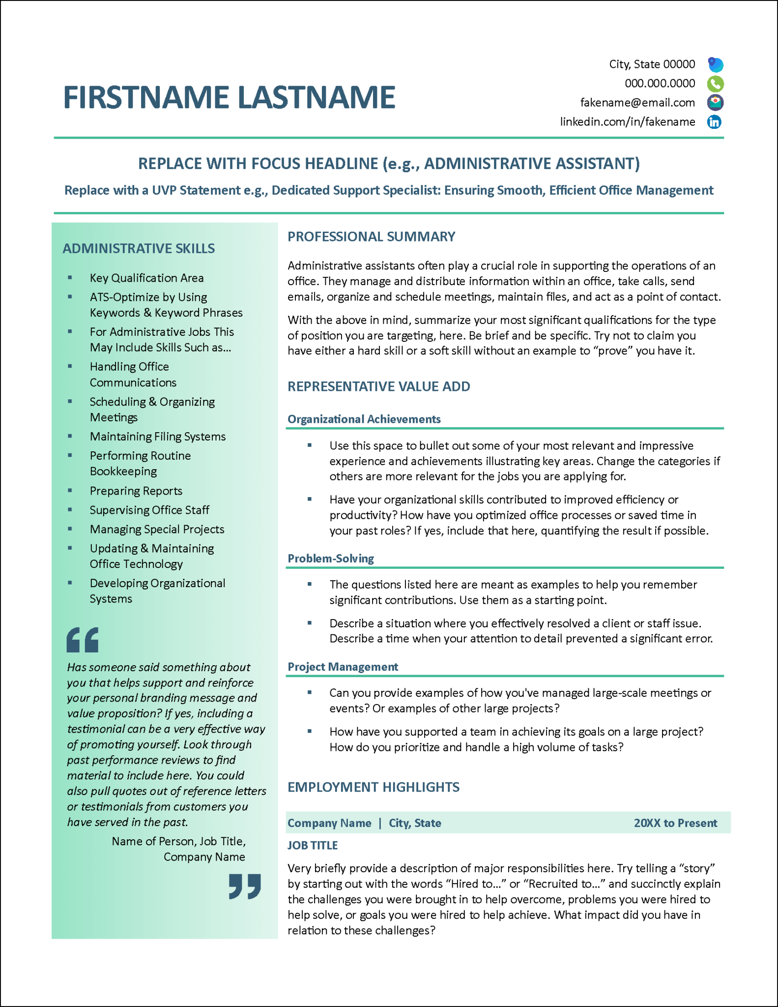 Tailored Administrative Assistant Resume Template | Distinctive Templates