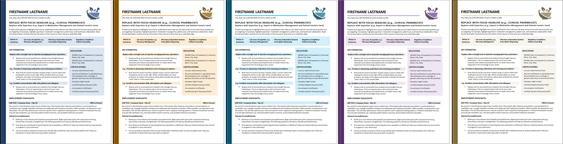 Pharmacist Resume Color Options