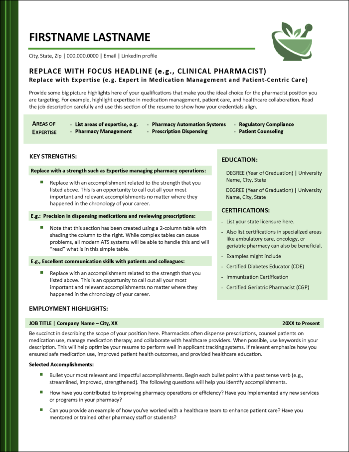 Pharmacists Resume Page 1