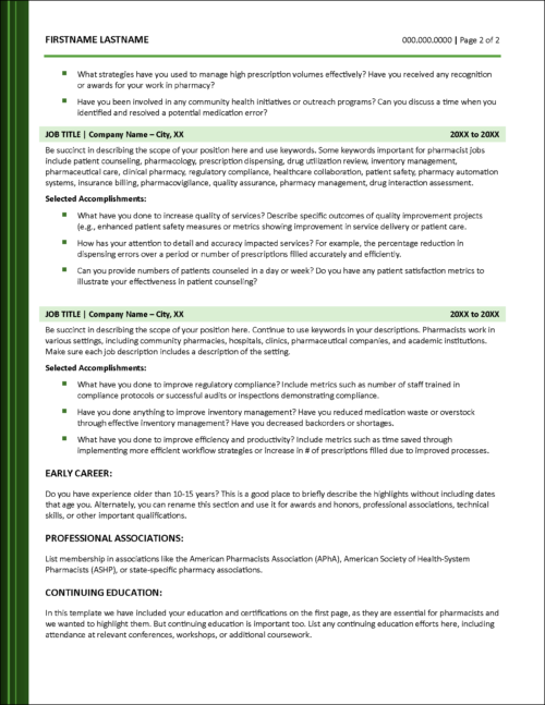 Pharmacists Resume Page 2