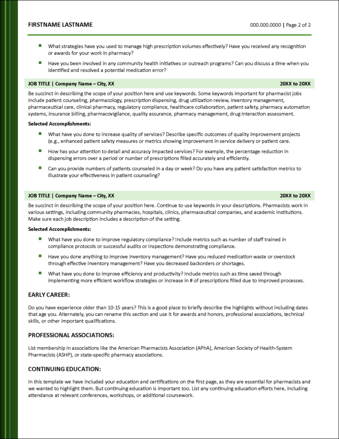Pharmacists Resume Page 2
