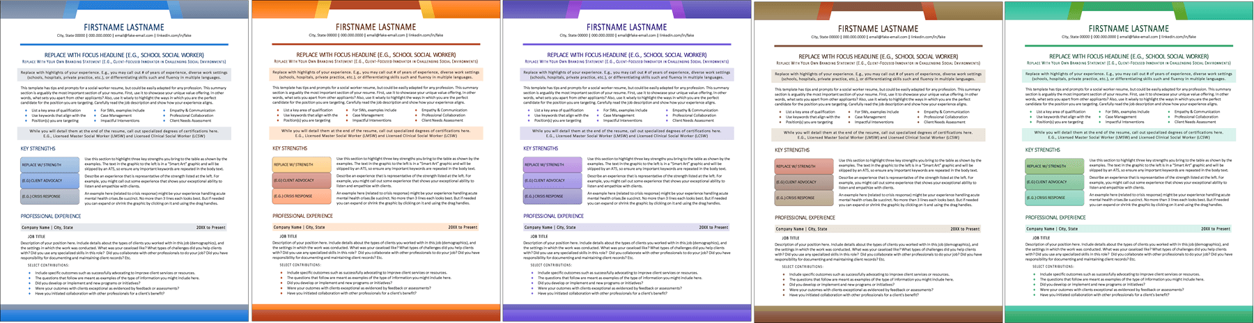 Social Worker Resume Colors