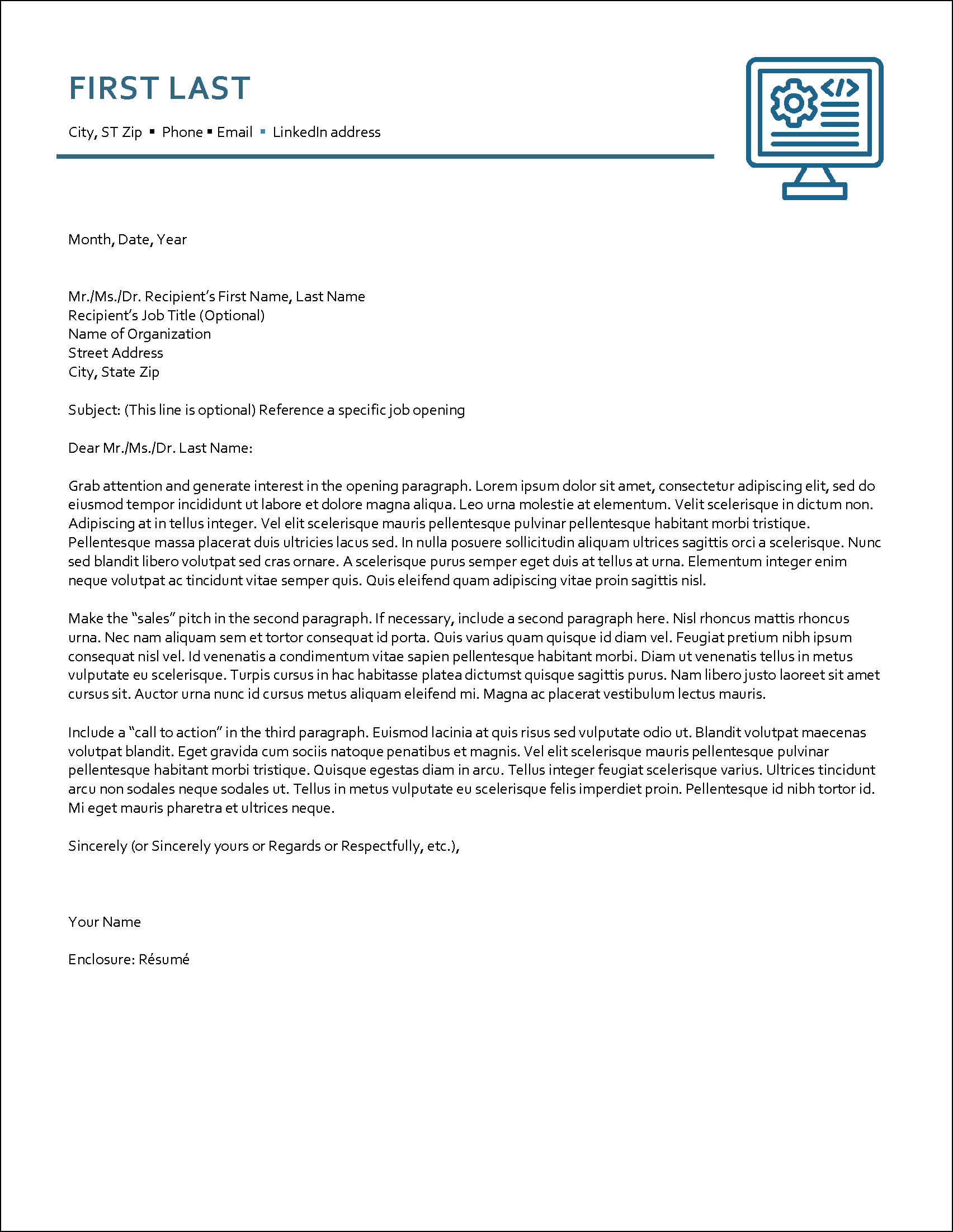 Software Engineer Cover Letter Template