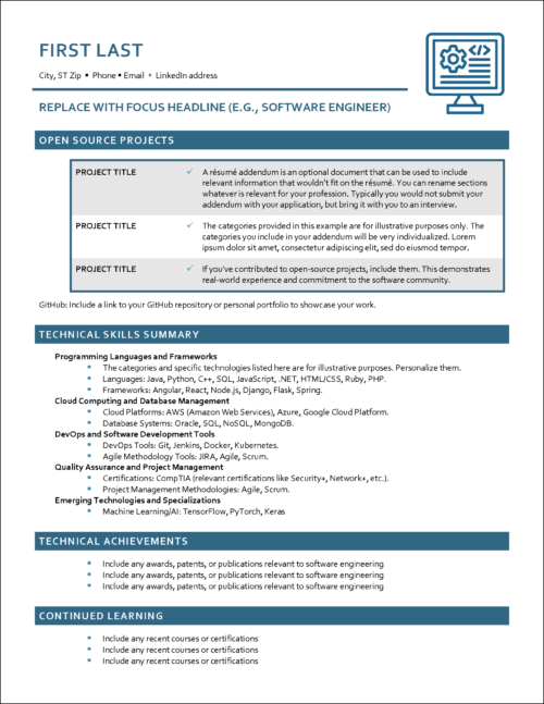 Software Engineer Addendum Template