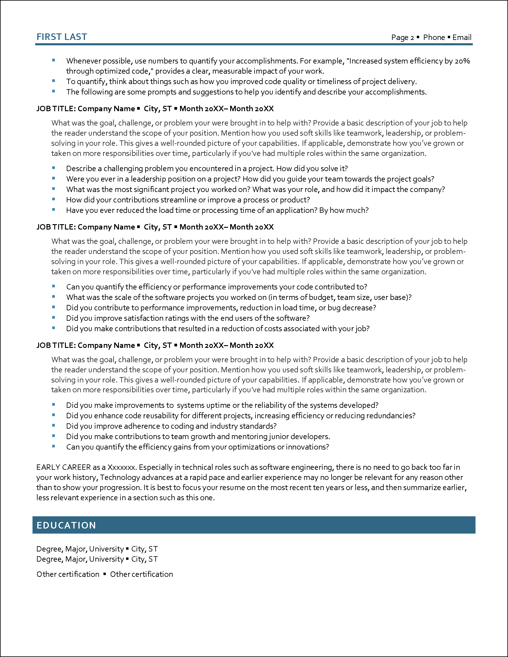 Software Engineer Resume Page 2