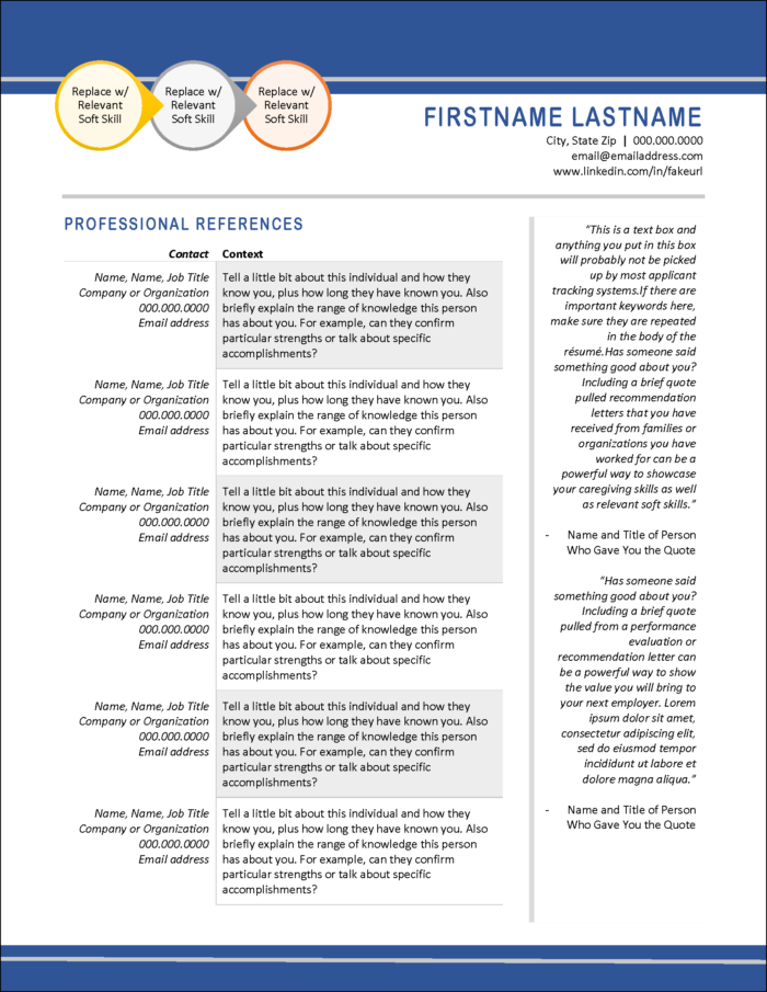 Caregiver References Template
