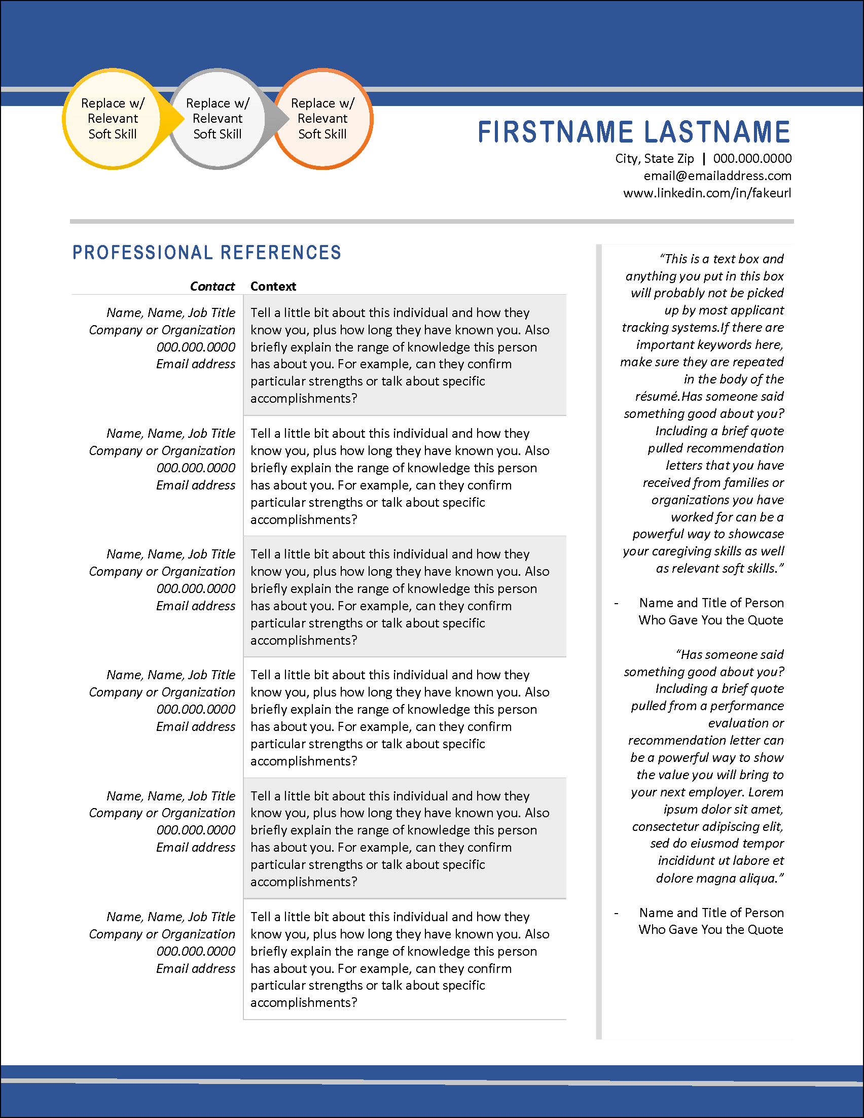 Caregiver References Template