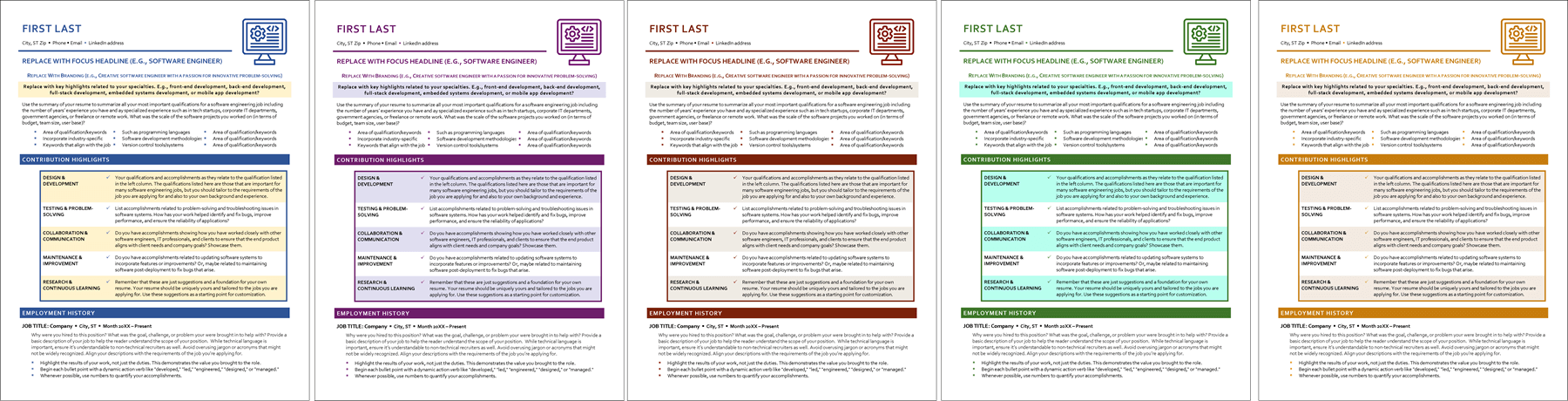 Software Engineer Resume Colors