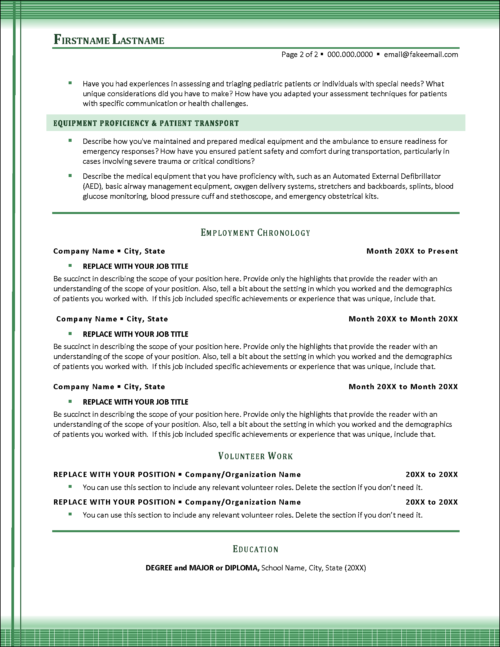 EMT Resume Template Page 2