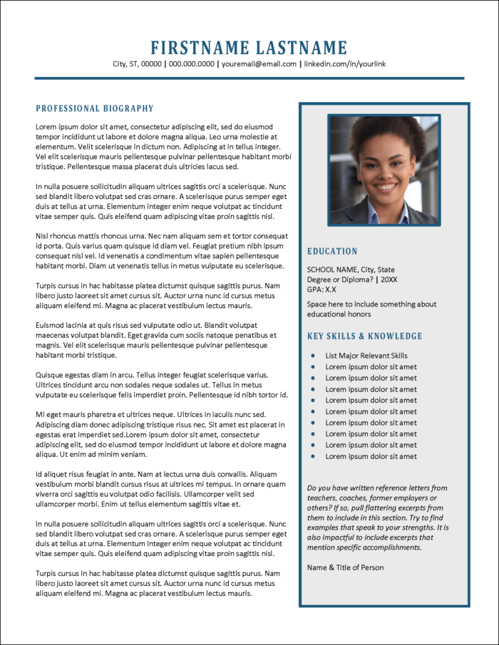 Graduate School Biography Template