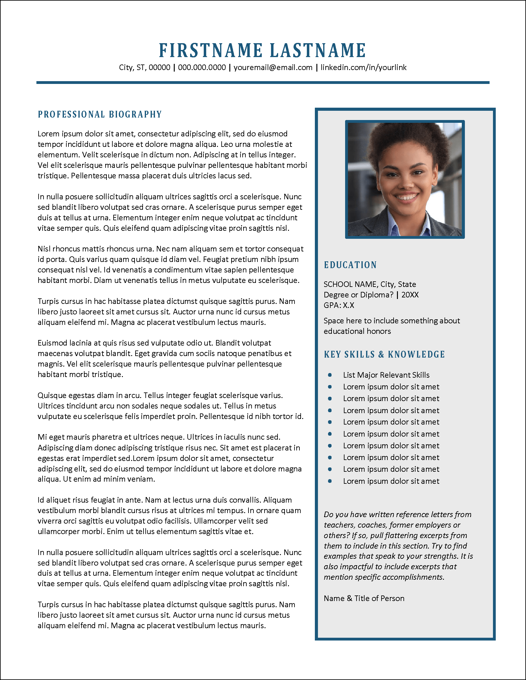 Graduate School Biography Template