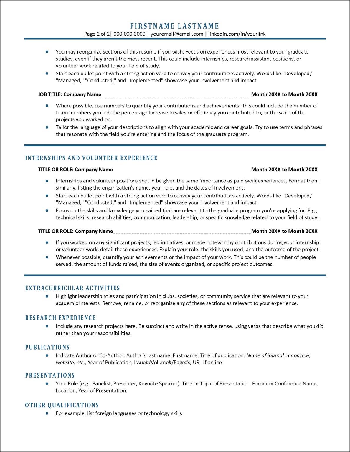 Standout Graduate School Resume Template | Distinctive Templates