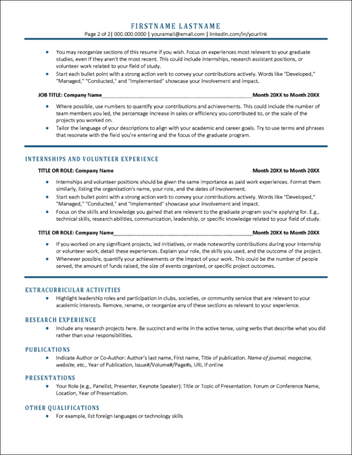 Graduate School Resume Page 2